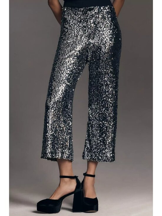 Anthropologie Pants - NWT Maeve by Anthropologie Colette in Black Silver Sequin Wide-Leg Crop Pants 28